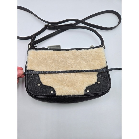 COACH Shearling Leather Crossbody Bag Black Studded Purse Designer - Picture 2 of 8